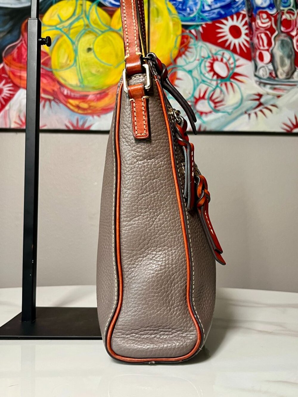 Dooney & Bourke Pebble Grain Large Peyton Triple Zip Crossbody in Elephant + COA - Picture 5 of 16